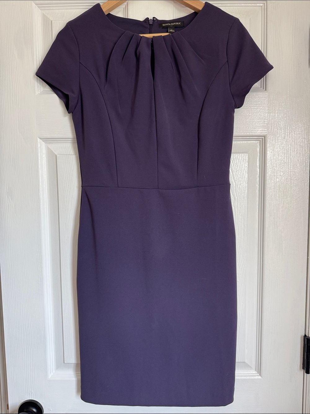 Banana Republic Dark Purple Pleated Neck Midi Sheath Dress